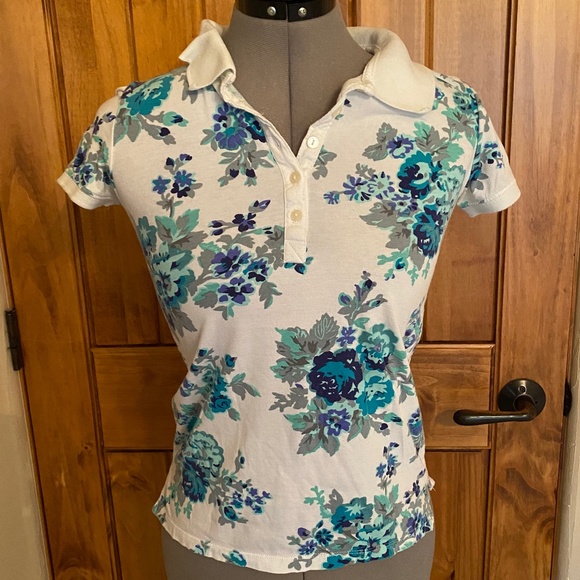 Aéropostale Floral Polo Short, Blue Floral Print, Size Medium - Picture 1 of 2